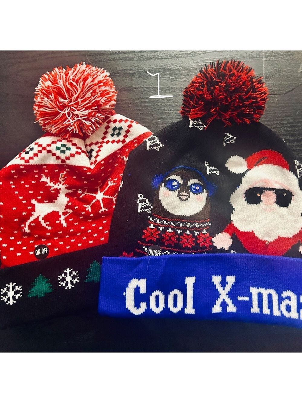 2 winter hats, Christmas Oh Deer! Light-Up Red Reindeer Beanie